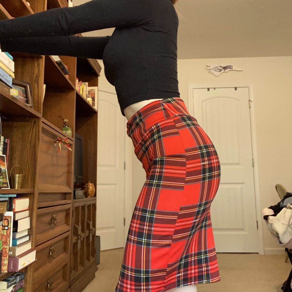 Red Plaid Bodycon Skirt
